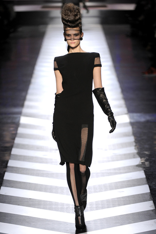Vestido negro mangas cortas transparencias J P Gaultier